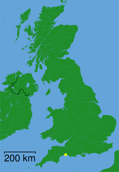 Mapa do Reino Unido e a localização ao sul de Lyme Regis