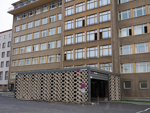 The main entrance to the Stasi headquarters in Berlin