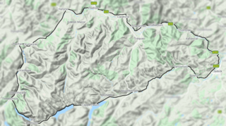 Google Maps terrain map showing a broad outline of the range.