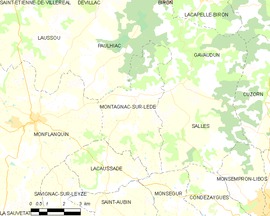 Mapa obce Montagnac-sur-Lède