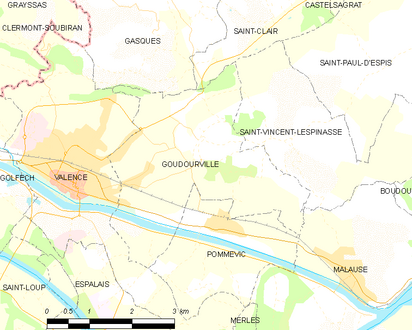 Kaart die de territoriale grenzen van verschillende gemeenten weergeeft.