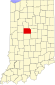 Harta statului Indiana indicând comitatul Clinton