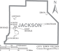 Map of Jackson Parish, Louisiana With Municipal Labels