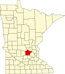 Location of Wright County in Minnesota Map of Minnesota highlighting Wright County.svg