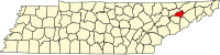 Map of Tenesi highlighting Hamblen County