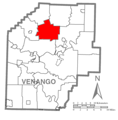 Map of Venango County Pennsylvania Highlighting Oakland Township.PNG
