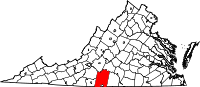 Map of Virdžinija highlighting Pittsylvania County