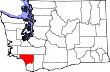 Harta statului Washington indicând comitatul Cowlitz