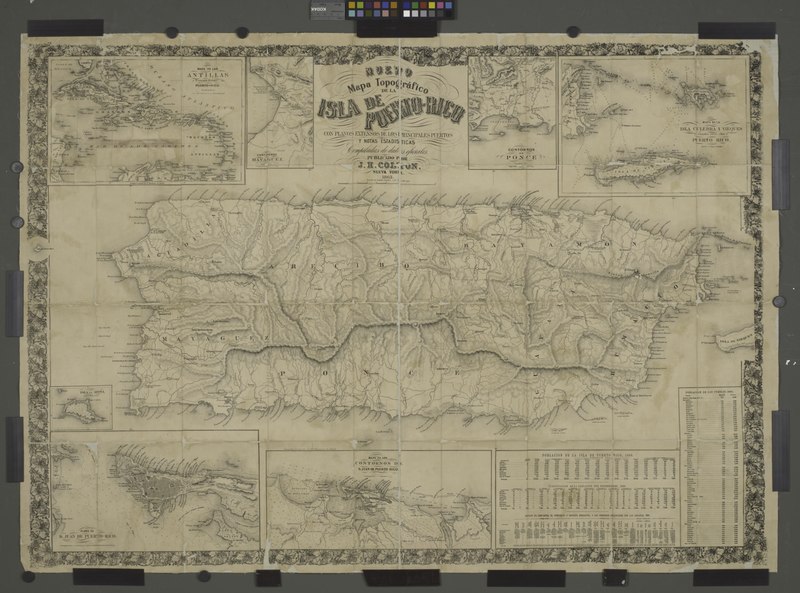 File:Mapa topografico de la isla de Puerto Rico; Contornos de Ponce (inset with title of full page map); Mapa de los contornos de San Juan de Puerto Rico (inset); Plano de San Juan de Puerto Rico NYPL1808082.tiff