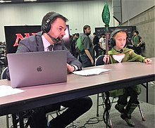 Commentating at Grand Prix Portland 2017 with Marshall Sutcliffe. Marshall Sutcliffe and Dana Fischer "Magic" commentating at GP Portland.jpg