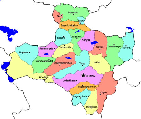 Districts of Zavkhan Province Mongolia Zavkhan sum map.png