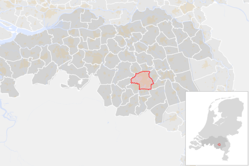 Highlighted position of Eindhoven in a municipal map of North Brabant