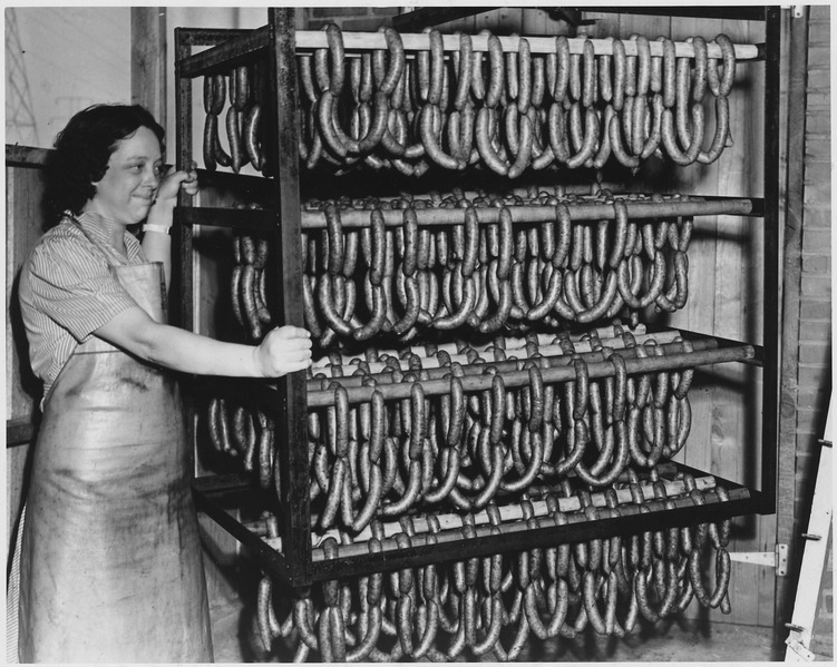 File:Newberry County, South Carolina. Scene in the sausage room at the P and M Packing Company. Each fra . . . - NARA - 522689.tif