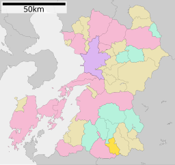 Nishikis läge i Kumamoto prefektur Städer:      Signifikanta städer      Övriga städer Landskommuner:      Köpingar      Byar