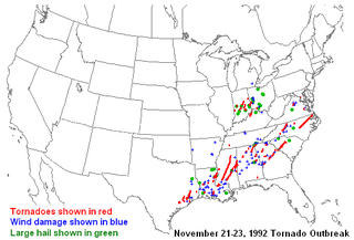<span class="mw-page-title-main">Tornado outbreak of November 21–23, 1992</span> 1992 natural disaster in the eastern and midwestern US