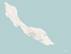 Mapa konturowa Curaçao, blisko centrum na dole znajduje się punkt z opisem „Willemstad”