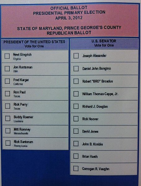 File:Official Ballot Maryland Prince George's County Republican Primary, 2012.jpg