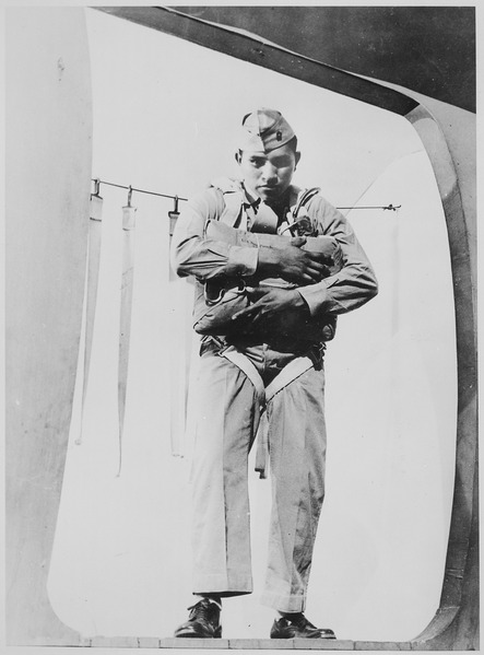 File:Pfc. Ira H. Hayes, a Pima, at age 19, ready to jump, Marine Corps Paratroop School, 1943 - NARA - 519164.tif