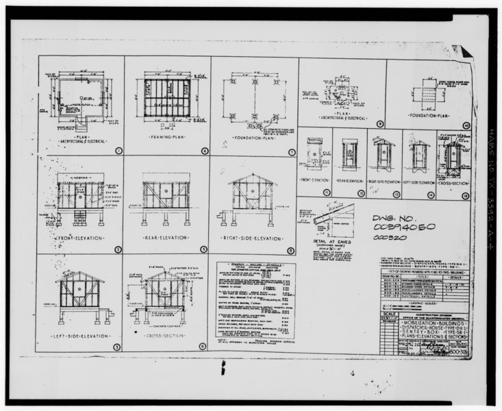 File:Photographic copy of Quartermaster General drawing (original locate at Fort Hood, Texas). Plans, elevations and sections, drawing number 800-305 - Fort Hood, World War II HABS TEX,50-KILL.V,1A-4.tif