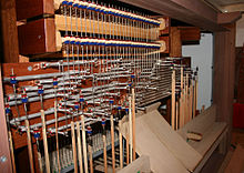 Tracker action in Jorlunde church. Organ by Frobenius (2009) Pipe organ tracker action.jpg