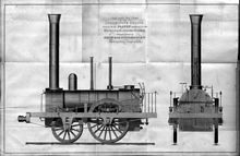 A contemporary engraving of a locomotive "similar to the Planet", though with some differences in detail Planet locomotive engraving by William Miller after J Kindar.jpg