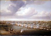 The Battle of Copenhagen. Painted by Nicholas Pocock (1740 - 1821)