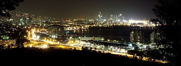 Night view of West and Downtown Port of Spain. Port of Spain Skyline at Night.JPG