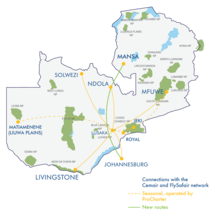 Proflight Zambia routes as of Spring 2022. Proflightroutes.png