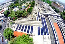 Rooftop solar panels at Pune Railway Station Pune station 1.jpg