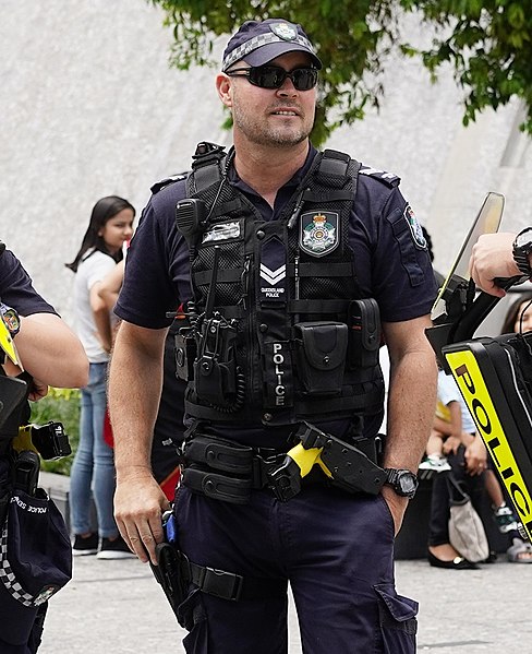 A Queensland Police officer in standard uniform