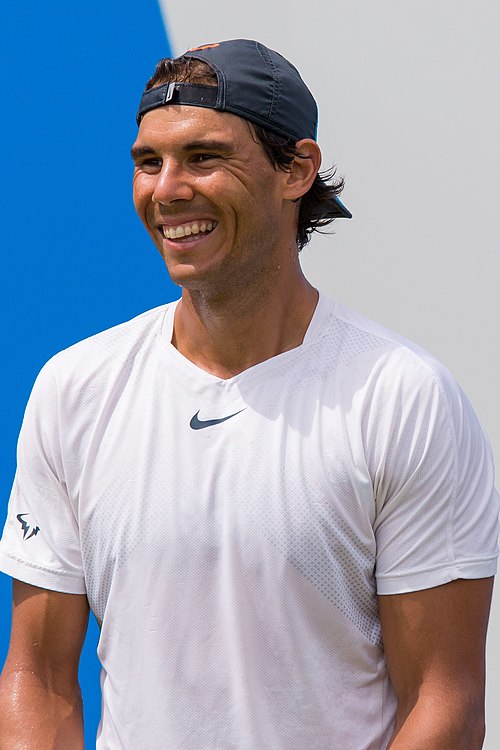 Nadal during a practice session at the 2015 Aegon Championships