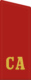 A shoulder mark of a private in the Soviet Army. The abbreviation CA identifies the Soviet Army and was present on the shoulders of most enlisted personnel. The crimson background represents regular land armed forces. Rank insignia of riadovoi of the Soviet Army.svg