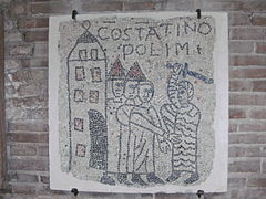 Talni mozaik, ki prikazuje prizor kazni iz četrte križarske vojne (leva ladja).