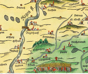 Regenstauf - excerpt from Philipp Apian's Bavarian country tables from 1568