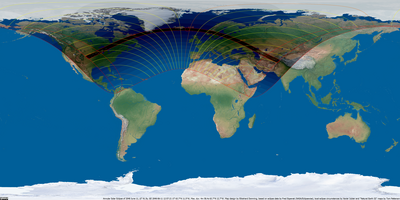 World map of the solar eclipse of June 11, 2048