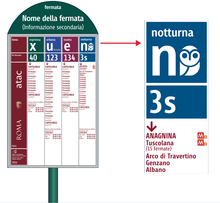 Graphics of a typical bus stop sign, in particular the "X" stands for express line, "u" for urban line, "e" for exact line, "n" for night line Schema palina.png