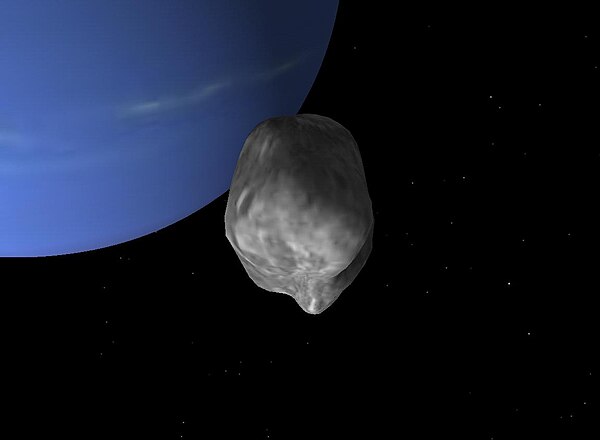 A simulated view of Despina orbiting Neptune