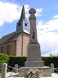 The monument to the dead and church of Sombrin