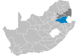 Karte de Sud Afrika montra Gert Sibande Distrikte in Mpumalanga
