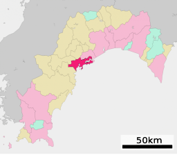 Susakis läge i Kōchi prefektur      Städer Landskommuner:      Köpingar      Byar