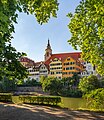 Tübingen - Altstadt - Neckarfront - mittlerer Teil - Ansicht von Plataneninsel (1) Ausschnitt