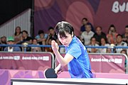 Deutsch: Tischtennis bei den Olympischen Jugendspielen 2018; Tag 9, 15. Oktober 2018; Mixed, Finale, Mixed-Doppel – Miu Hirano (JPN) gegen Sun Yingsha (CHN) 2:3 English: Table tennis at the 2018 Summer Youth Olympics at 15 October 2018 – Mixed Final, Mixed-Double – Miu Hirano (JPN) Vs Sun Yingsha (CHN) 2:3