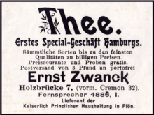 Tee Zwanck Anzeige aus ca. 1900