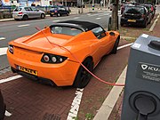 Tesla Roadster charging outdoors