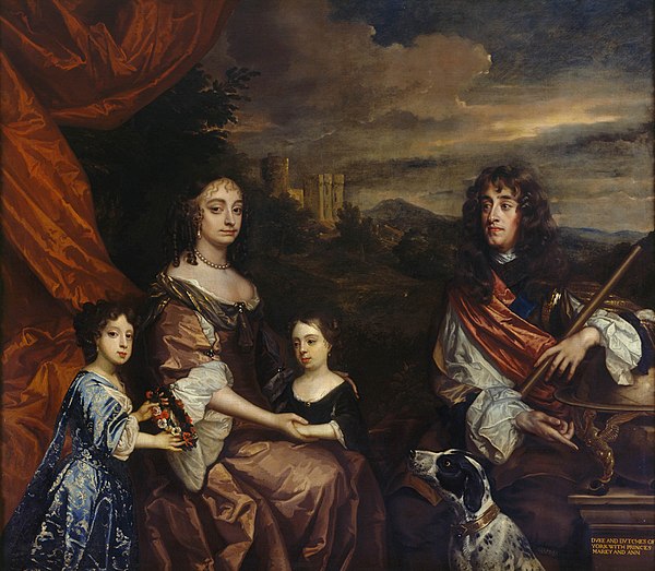 A portrait of Anne, James and their two daughters, Lady Mary and Lady Anne (this portrait is based on an earlier portrait of Anne and James.)