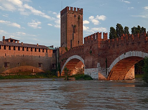 The Keep of Castelvecchio and Ponte Scaligero. Sunset. Verona, Italy