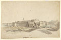 The fort of Hosur, 1792, from the south-west with breached wall and Union flag flying by James Hunter (d.1792)