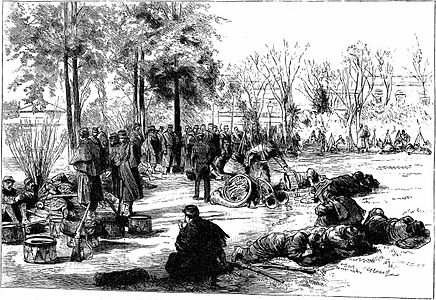 Tropes del govern a la Plaça Llibertat, a uns 250 m de la Plaça Lavalle, després de la seva primera trobada amb els insurgents (The Graphic, 1890).