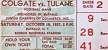 Ticket from the venue's inaugural event, October 1937 Ticket from inaugural game at Roesch Memorial Stadium in Buffalo, October 1937.jpg