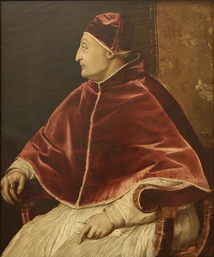 Pope Sixtus IV by Titian and his studio, oil on panel,  109.5 × 87 cm, Uffizi